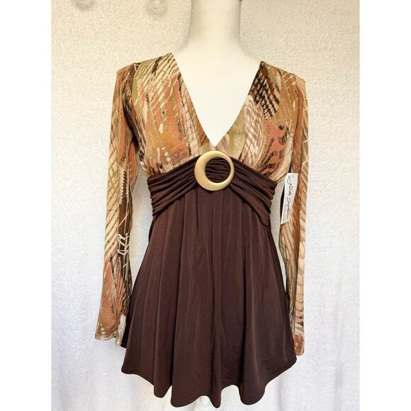 Linda Segal Tops - NWT Vintage 1990's Linda Segal Brown V Neck Long Sleeve Top Women's Medium